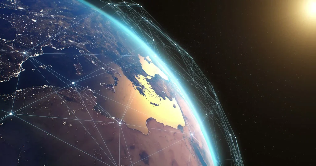 A partial view of the globe with interconnected lines spanning across the visible region. IoT connectivity highlights the focus on seamless communication within specific areas of the world.