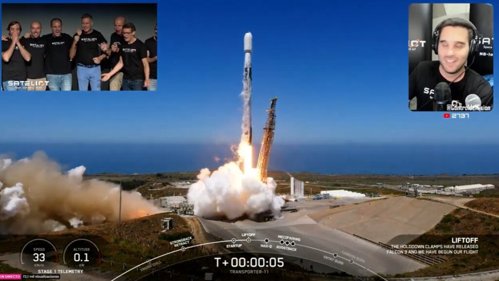 The Sateliot team gathered, watching a SpaceX launch carrying their satellite into orbit. IoT connectivity drives their mission, enabling seamless communication from space to Earth, marking a milestone in satellite technology.